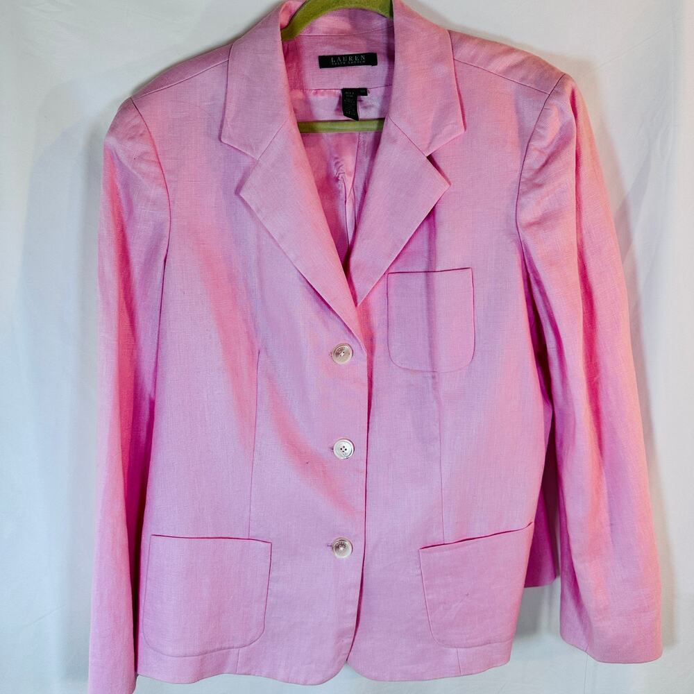 NWT Lauren Ralph Lauren 100% Linen Pink Sands 3 button closure